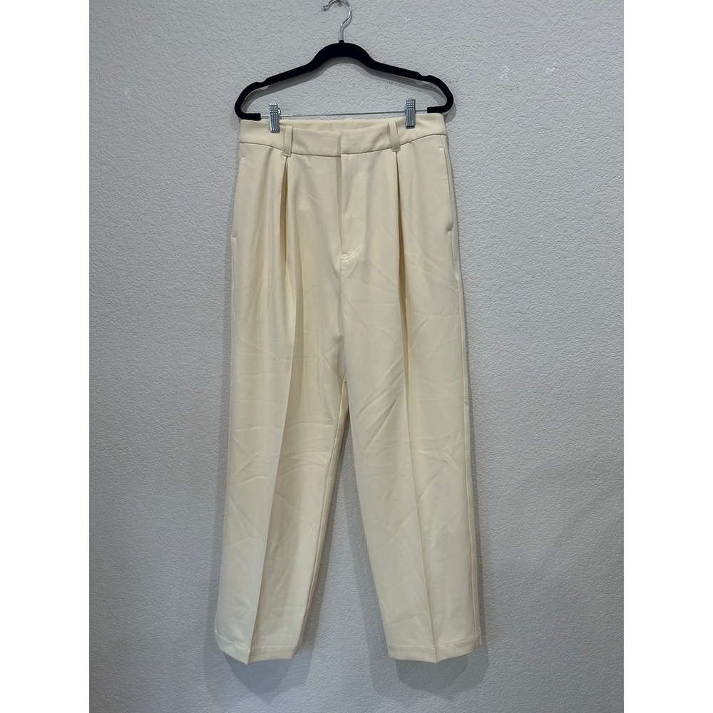 Free People Women 10 Ivory Pleated High Rise Straight Leg Dress Pants Trousers